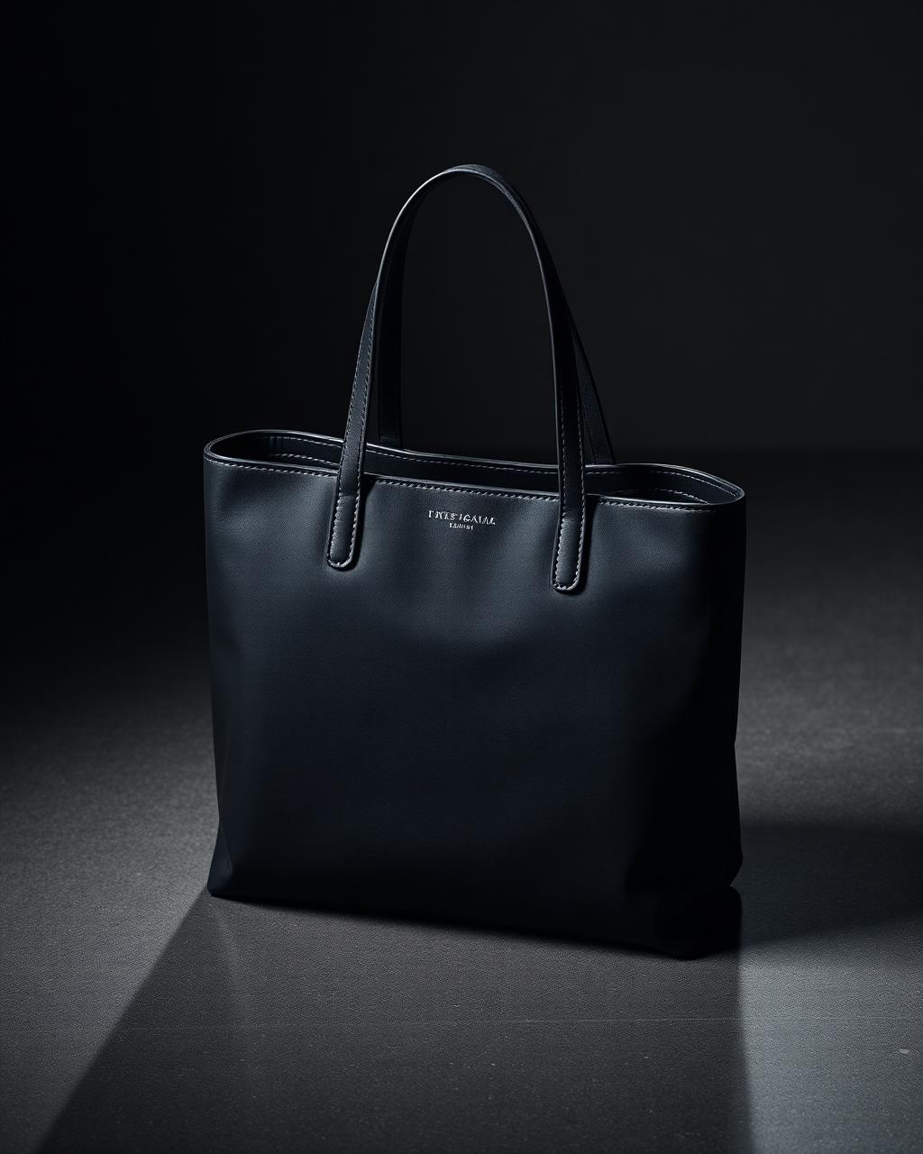Bolsa tote de couro preto sobre concreto