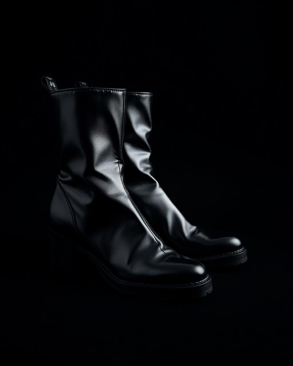 Bota preta de cano curto em couro